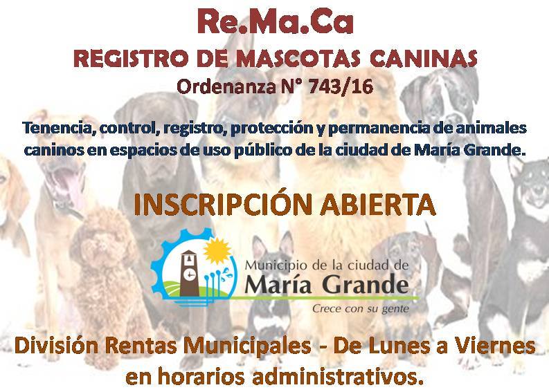 ABIERTA LA INSCRIPCIÓN PARA EL REGISTRO DE MASCOTAS CANINAS.