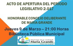 JUEVES 9 – APERTURA DEL PERÍODO 2.017 DE SESIONES ORDINARIAS DEL CONCEJO DELIBERANTE.