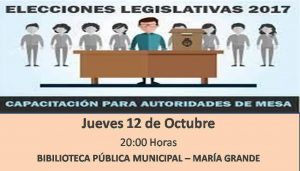 ELECCIONES LEGISLATIVAS 2017 – CAPACITACIÓN PARA AUTORIDADES DE MESA.