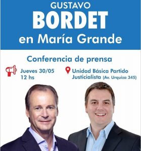 Bordet este jueves en María Grande