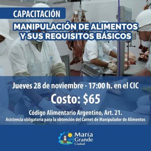 Curso de manipulación  de alimentos. Obligatorio para obtener carnet de manipulador de alimentos