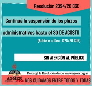 Resolución 2394/20 CGE: extiende la suspensión de plazos administrativos hasta el 30 de agosto