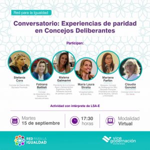 La Vicegobernadora invita al conversatorio virtual “Experiencias de paridad en Concejos Deliberantes»