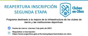 Convocan a entidades deportivas a participar de la segunda etapa del programa nacional Clubes en Obra