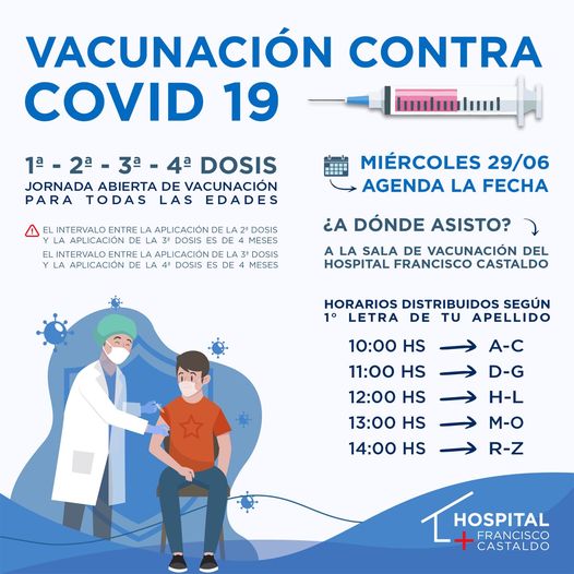 Este miercoles, vacunación libre contra el Covid-19 en el Hospital