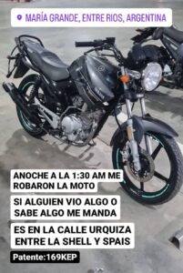 Se robaron una moto de la vía pública. Fue recuperada este viernes en La Picada