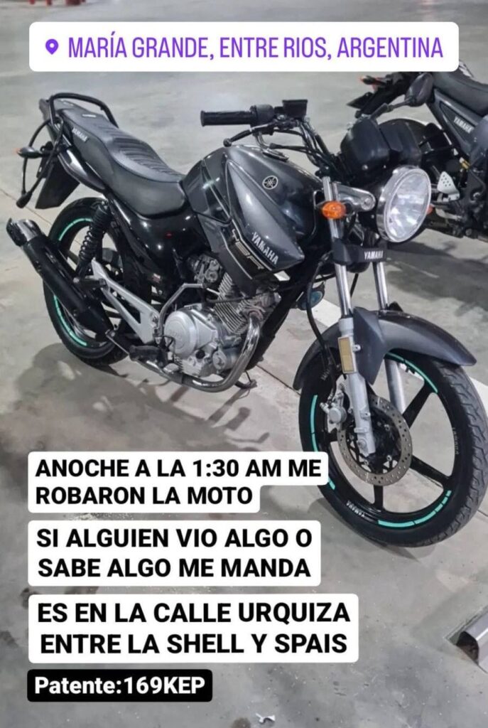 Se robaron una moto de la vía pública. Fue recuperada este viernes en La Picada