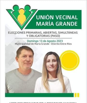 La Unión Vecinal María Grande, presentó candidatos para las PASO