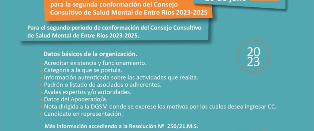 Se extiende el plazo de la convocatoria para integrar el Consejo Consultivo de Salud Mental de Entre Ríos