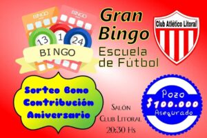 Este sábado 13, el fútbol infantil de Litoral sortea el Bono Contribución y realiza un Bingo