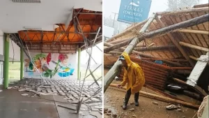 CONCEPCION DEL URUGUAY – La tormenta causo destrozos en varios sectores de la ciudad. Debio suspenderse la primera jornada de la Fiesta de la Playa de rio.