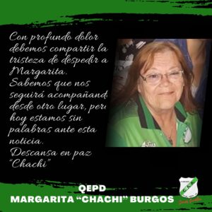 Desde los clubes locales, expresaron pesar por el fallecimiento de la dirigente de Arsenal Margarita “Chach” Burgos
