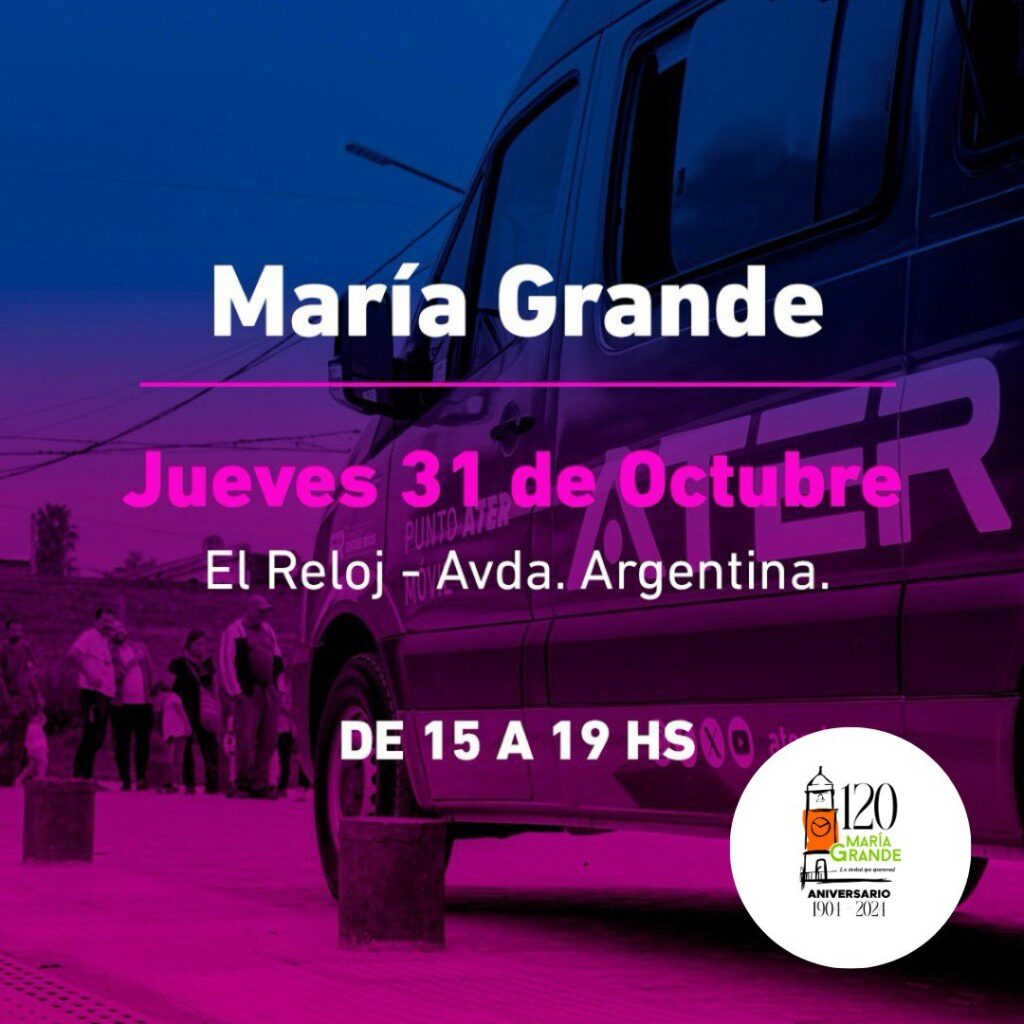 ESTE JUEVES 31, PUNTO ATER MOVIL EN MARIA GRANDE